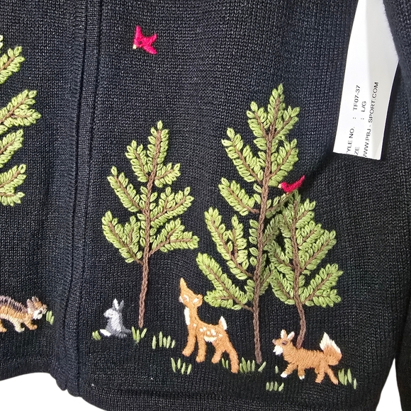 NWT Vintage Timberlea Full Zip Ramie Knit Forest Animal Embroidered Size Large - Picture 4 of 7
